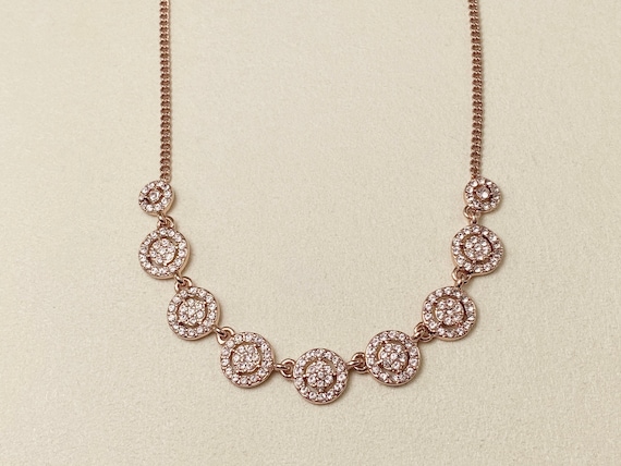 ★VINTAGE HOLLYWOOD★ Crystal Rose Necklace Vintage 50s Rhinestone Necklace Clear Stone Crystal Choker