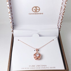 Collier pendentif nœud d'amour avec oxyde de zirconium Giani Bernini en argent sterling plaqué or rose 18 carats