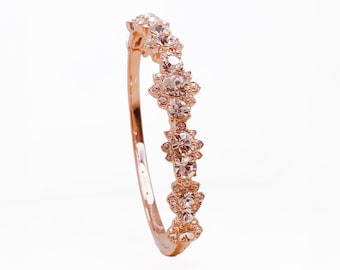 VINTAGE Givenchy Crystal Flower Bangle Bracelet– Rose Gold Tone Statement Jewelry,Glamorous Bridal Bangle,Elegant Designer Cocktail Bracelet