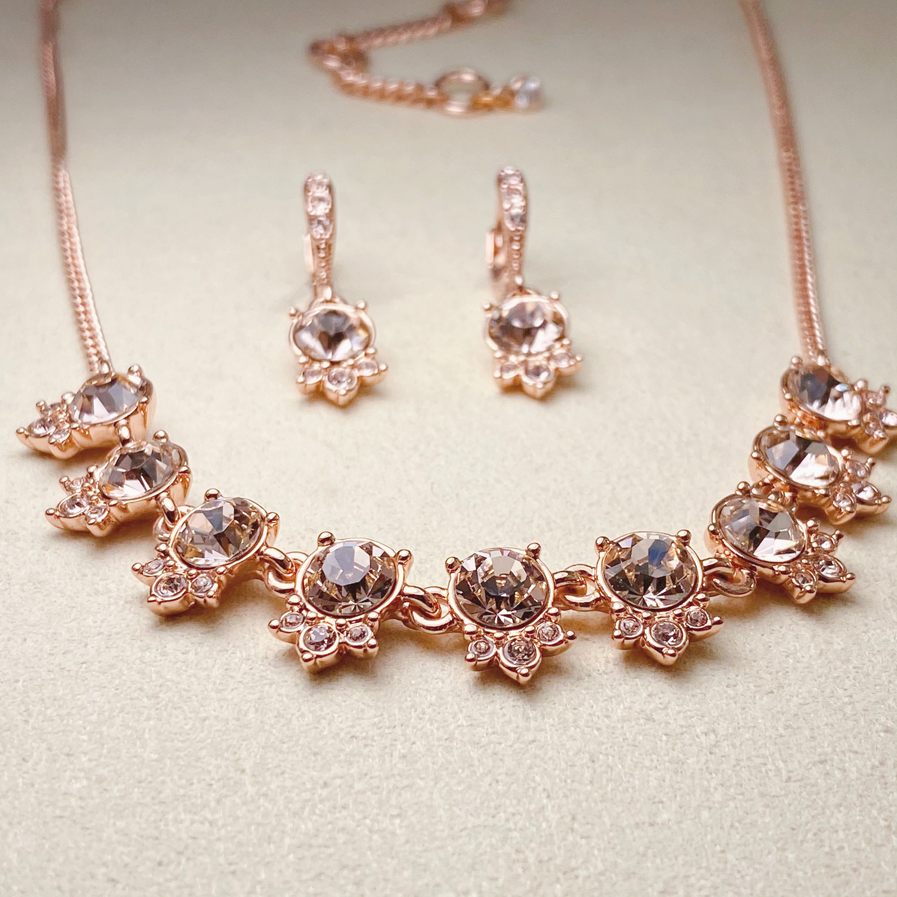 Vintage BOXED Givenchy Crystal Collar Necklace & Drop Earrings Set