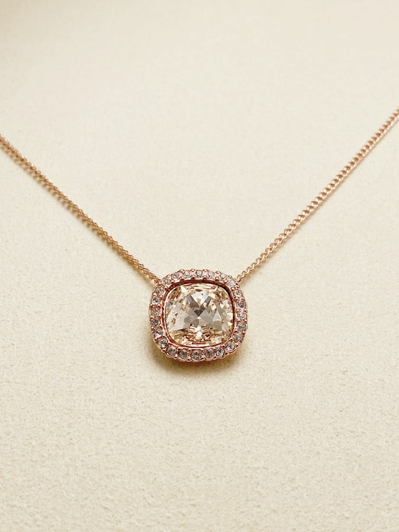 Vintage Givenchy Crystal Cushion Pendant Necklace(