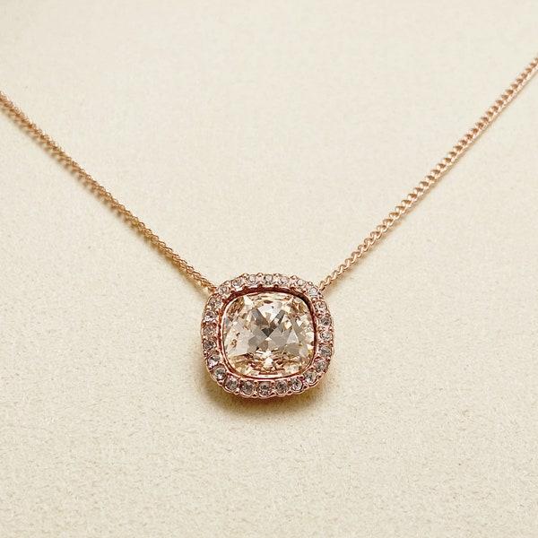 Vintage Givenchy Crystal Cushion Pendant Necklace(Rose Gold-Tone /Gold-Tone/Silver-tone )