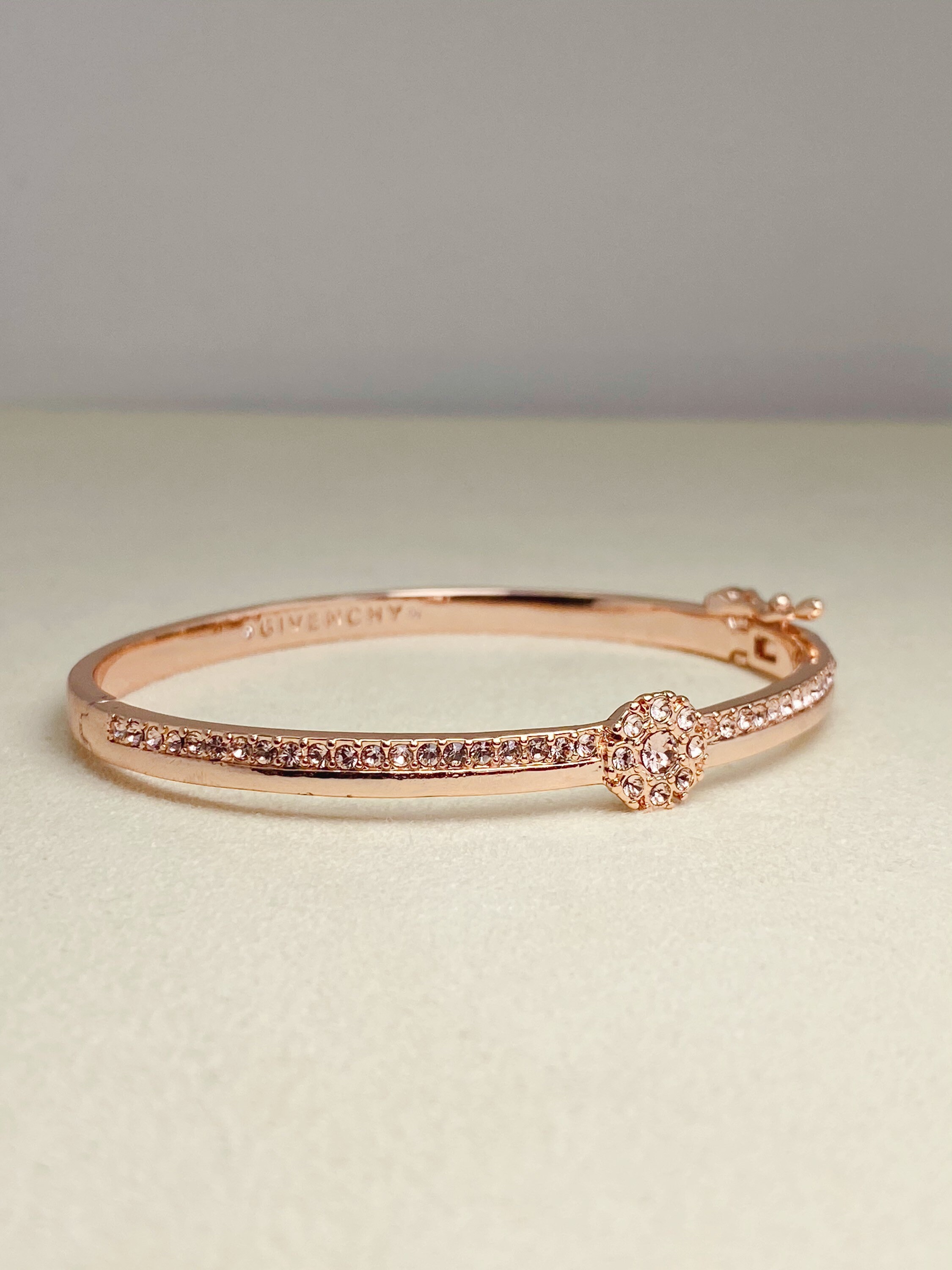 Vintage Givenchy Crystal Flower Hinged Bangle Bracelet Etsy