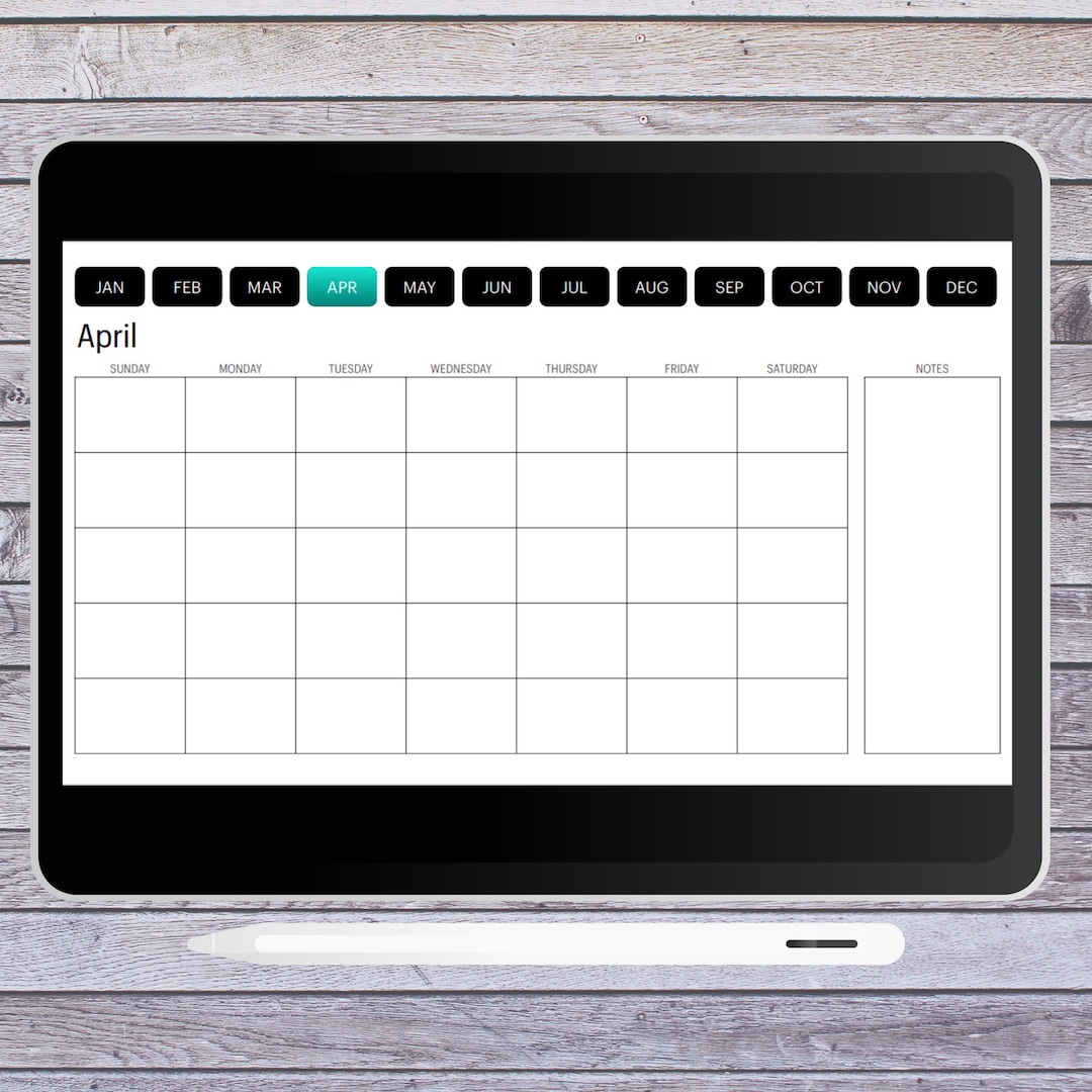 Digital Undated Monthly Planner Calendar | Hyperlinked | Sunday Start ...