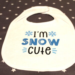 Snow Cute Bib Baby Snowflake Winter Cute Saying Gift Blue Black Snowman