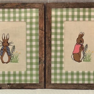 Set of 2--Framed Embroidered Peter Rabbit and Cottontail
