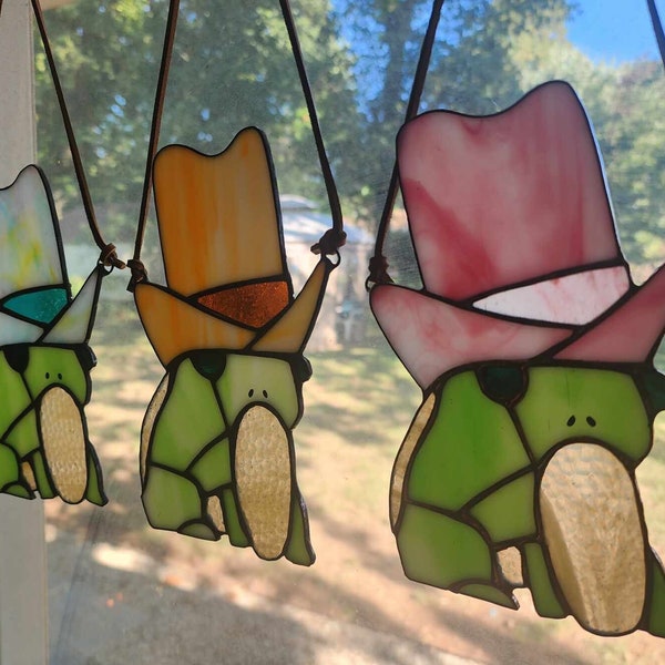 Stained Glass Cowboy Frog (Pink Hat)