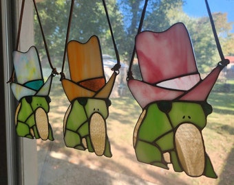 Stained Glass Cowboy Frog (Pink Hat)