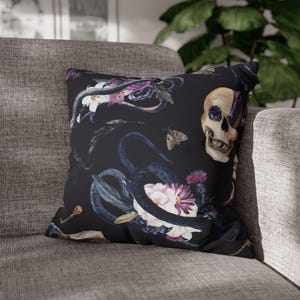 Gothic Floral Skull Pillowcase: Dark Cottagecore Decor, Halloween Accent