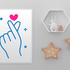 korean finger heart minimal Print, Printable, Home Print, Printable Poster, Kunstdruck
