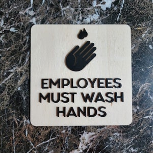 Rustic Wooden Employees Must Wash Hands Sign: Health & Safety