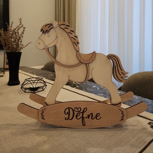 Wooden Rocking Horse-Charming Custom Wooden Rocking Horse Baby Name Plate–Personalized Nursery Decor–Perfect Gift for Newborns and Toddlers