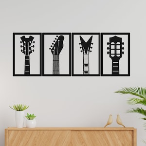 Guitar Wall Art: Wooden Music Decor, Set of 4