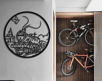 Houten wanddecoratie met de Tovenaarsschool Express: Magische treindecoratie