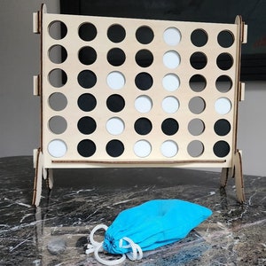 Handcrafted Wooden Four in a Row Game: Family Game Night