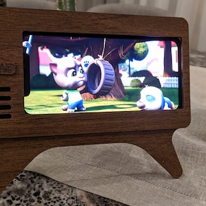 Wooden Phone Stand: Mini TV Design, Elegant Desk Organizer
