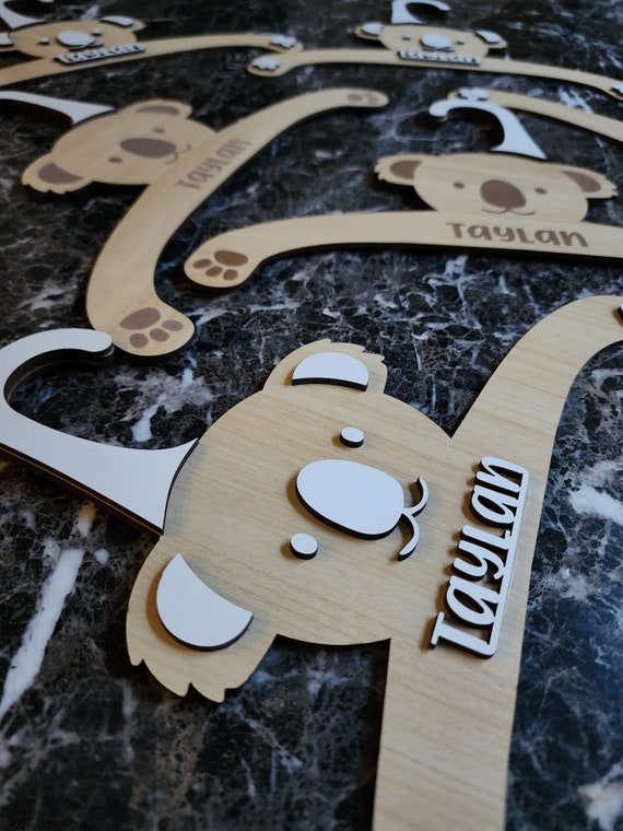 Fabric Print Koala Baby Hangers Wooden Baby Hangers, Wooden Baby