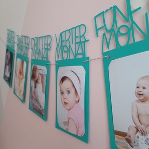 LIMITED Edition 1. Lebensjahr Girlande, Wimpel Kette, personalisierbar, Foto, Meilenstein, Geschenk, Plotter, Premium Karte Baby Geburt