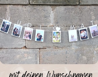 DEINE NAMEN Foto Wedding Girlande  Hochzeitsdeko bis zu 11 Buchstaben personalisiert, Deko Wimpel, Fotowand, Geschenk, Schriftzug, Wanddeko