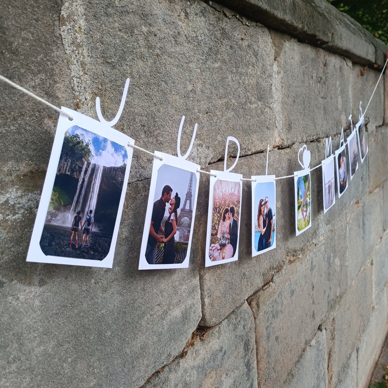 DEINE NAMEN Foto Wedding Girlande Hochzeitsdeko bis zu 11 Buchstaben personalisiert, Deko Wimpel, Fotowand, Geschenk, Schriftzug, Wanddeko Bild 5