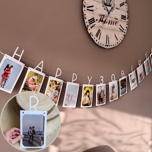 HAPPY BIRTHDAY 16. 18. 20. 30. 40. 50. 60. 70. 80. 90. FotoGirlande runder Geburtstag, Deko Wimpel, Fotowand, Geschenk, Schriftzug, Wanddeko