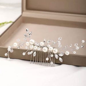 Bridal Silver Crystal Rhinestone Pearl Jewel Droplet Wedding Hair Comb/Hair Accessory/Hair Pin image 3