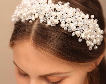 Classic all white /ivory pearl headband / Wedding headpiece / Bridal hair jewellery / Bride headband / Wedding headpiece / Statement