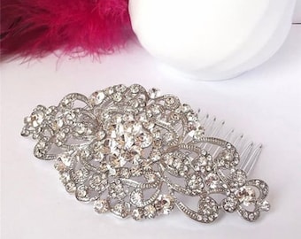 Art Deco Style Hair Comb, Elegant Silver Hair Comb for Wedding, Bridal Hair Comb, Silver Great Gatsby Hair Comb, Old Hollywood Glamour Comb