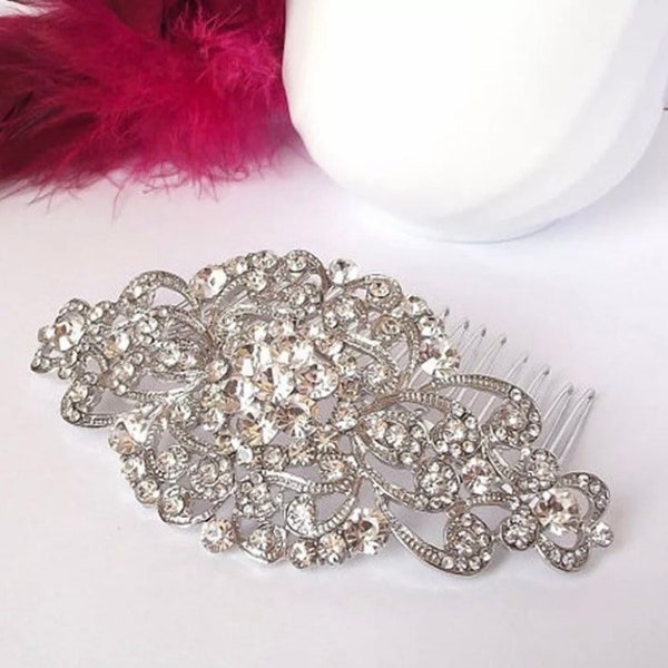 Art Deco Style Hair Comb, Elegant Silver Hair Comb for Wedding, Bridal Hair Comb, Silver Great Gatsby Hair Comb, Old Hollywood Glamour Comb