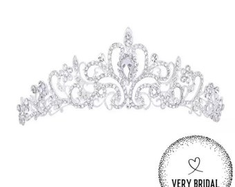 Bridal Tiara / Princess Tiara / Crystal Diadem / Silver Vintage Crown / Fairy tale Wedding Tiara / Large Hair Accessories / Disney Tiara