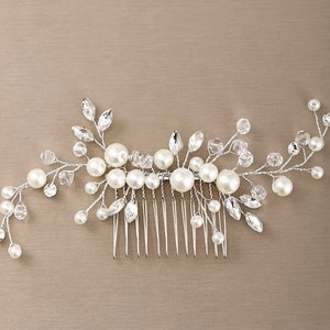 Bridal Silver Crystal Rhinestone Pearl Jewel Droplet Wedding Hair Comb/Hair Accessory/Hair Pin image 2