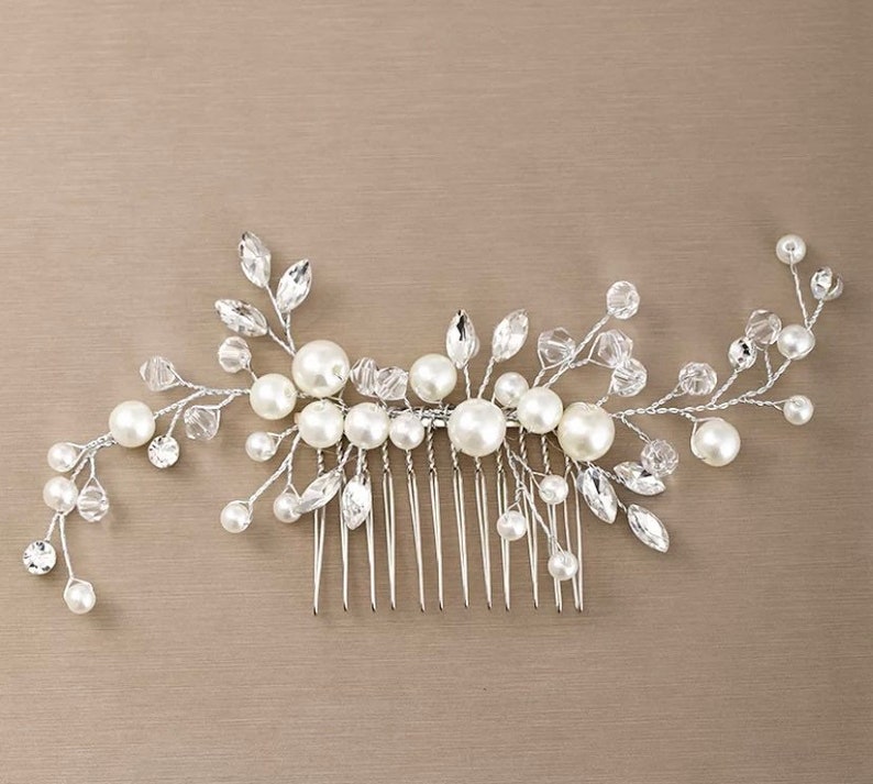 Perle de mariée en cristal argenté avec strass bijou, gouttelette, peigne à cheveux de mariage/accessoire pour cheveux/épingle à cheveux image 2