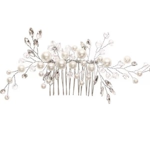 Bridal Silver Crystal Rhinestone Pearl Jewel Droplet Wedding Hair Comb/Hair Accessory/Hair Pin image 5