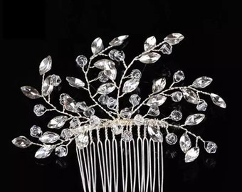 Bridal Silver Crystal Rhinestone Pearl + Jewel Droplet Wedding Hair Comb/Hair Accessory/Hair Pin