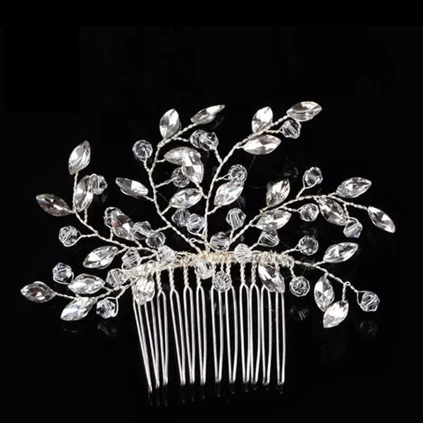 Bridal Silver Crystal Rhinestone Pearl + Jewel Droplet Wedding Hair Comb/Hair Accessory/Hair Pin