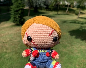 Handmade Troublemaker Doll Amigurumi – Crochet Horror Style Plush Toy – Creepy Cute Collectible