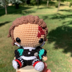 Handmade Amigurumi Tanjiro Inspired- Doll – 10 cm / 4 inch Crochet Demon Slayer Anime Plush – Mini Chibi Collectible Figure