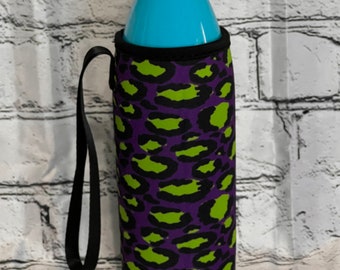 Purple Leopard Neoprene Water Bottle Holder with Strap**READ DESCRIPTION THOROUGHLY