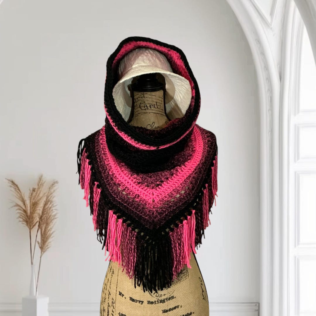 Handmade Crochet Hooded Cowl Scarf With Fringe One Size Adult - Etsy