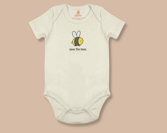 Organic Save the Bees Bodysuit | 100% Organic Cotton | Sustainable Baby Shower Gift | Baby Clothes