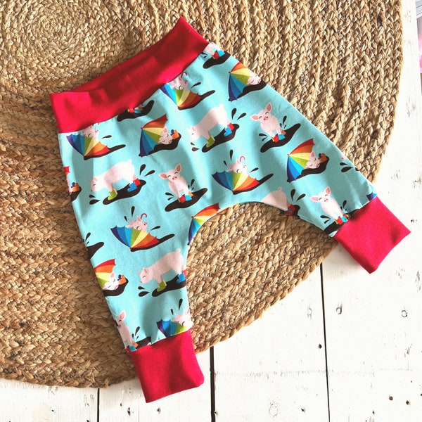 Piggy Puddles Organic Cotton Baby Harem Trousers | Unisex Baby Shower Gift | Organic Gift for Babies | Sustainable Baby Gift