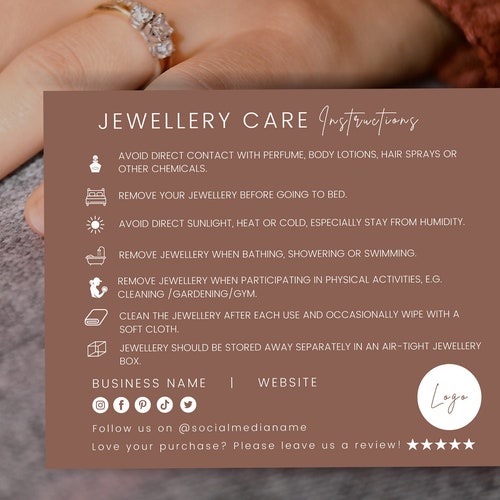 Editable Etsy Jewelry Care Card Template Printable Jewelry - Etsy