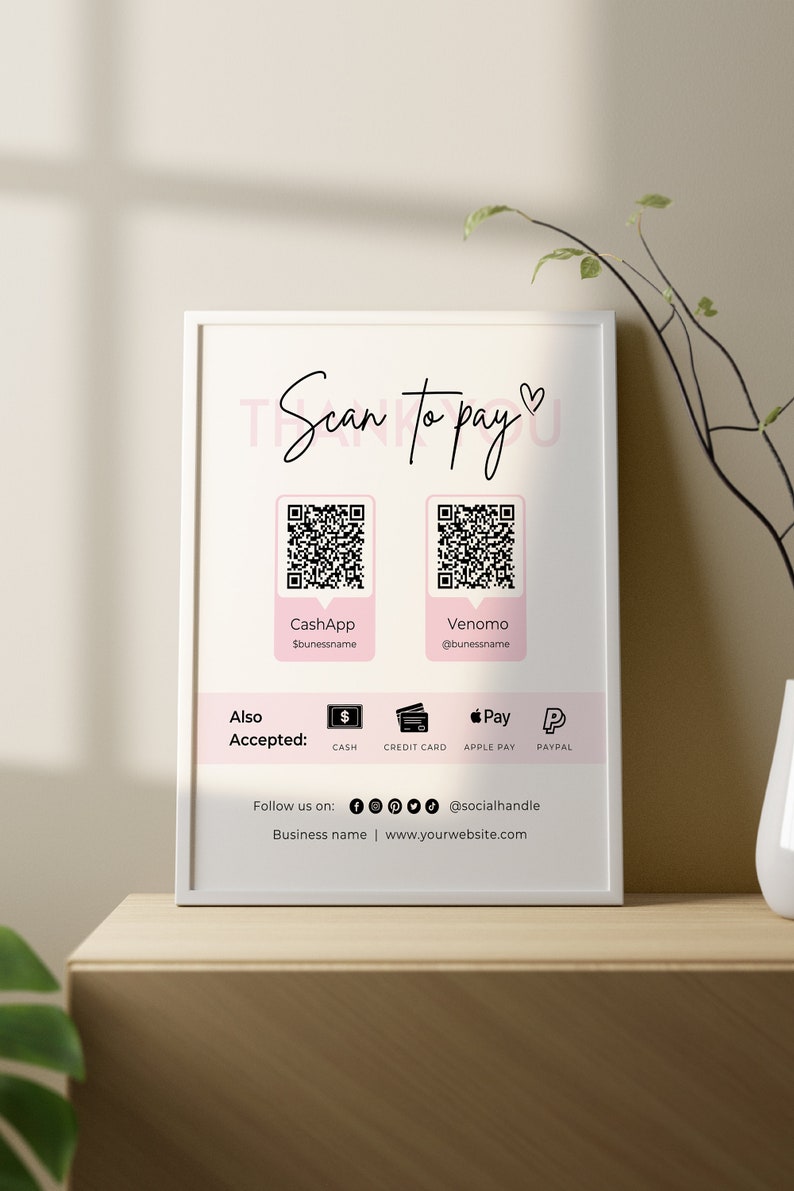 QR Code Scan to Pay Template Editable QR Payment Sign - Etsy