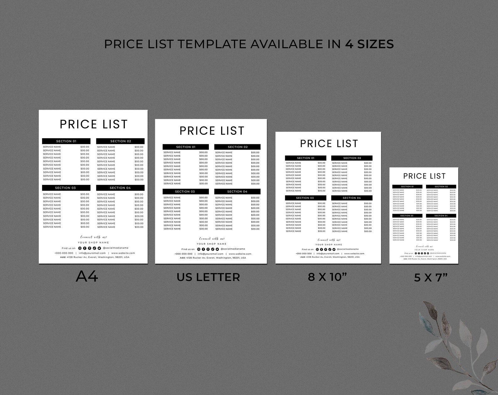 EDITABLE Price List Template Printable Small Business Price Etsy Canada