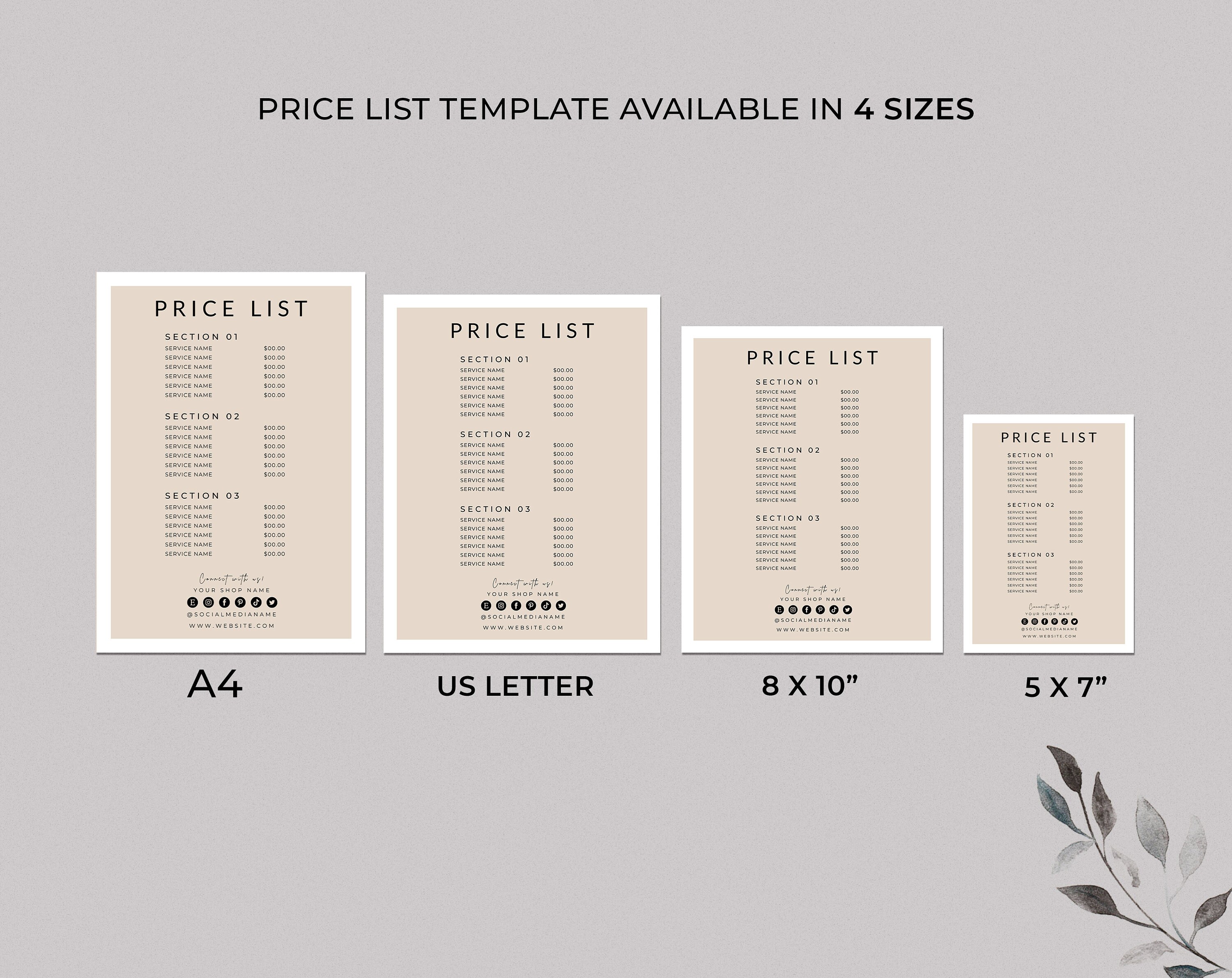 EDITABLE Price List Template Printable Small Business Price Etsy