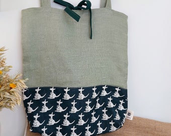 Kangaroo Tote Bag, Australia Tote Bag, Natural Linen Tote Bag, Rustic Tote Bag,  Big Tote Bag,  Women's Tote Bag