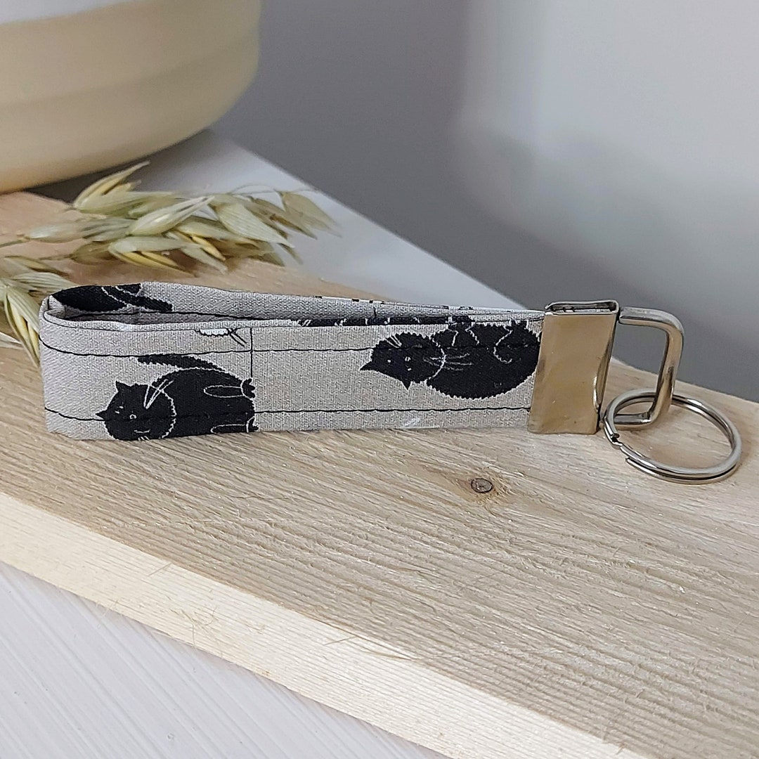 Black and White Cats Keychain, Cat Fabric Keychain, Holder for Keys