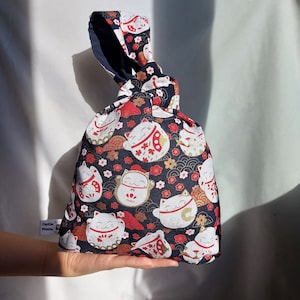 Lucky cat bag, Japanese cat bag, Japanese knot bag, Cat lover bag, Gift for cat lover. image 1