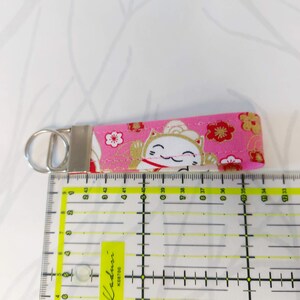 Maneki Neko Keychain, Cat Lover Keychain, Cat Fabric Lanyard, Fabric Keychain, Small Lanyard, Holder for Keys, Emancipate gift image 6