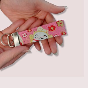 Maneki Neko Keychain, Cat Lover Keychain, Cat Fabric Lanyard, Fabric Keychain, Small Lanyard, Holder for Keys, Emancipate gift image 5